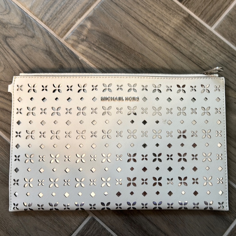 Michael Kors White Clutch with Silver Accents NWOT